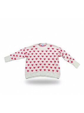 Cece Womens White & Pink Heart Pattern Pullover Sweater Size L